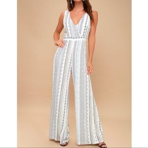 LuLu’s Montauk Club Blue and White Print Jumpsuit